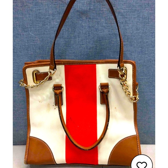 Michael Kors Handbags - 🔥🔥 Michael Kors Large Hamilton Beige, Brown and Red Striped Handbag